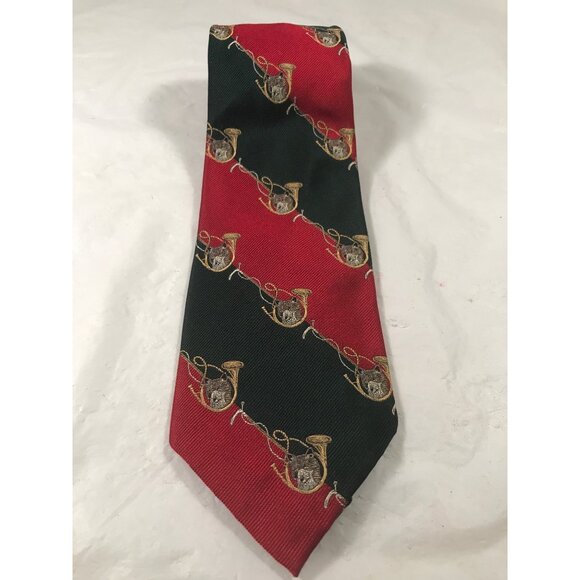 Polo Ralph Lauren Handmade Silk Red & Green Fox & Horn Tie - Picture 3 of 5